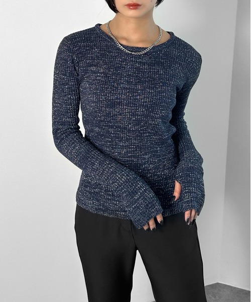 LVEU.(ラブユ.)の「【LVEU.】ラメリブクルーネックニットトップス / トップス ニット ラメ リブ クルーネック サムホール フィンガーホール プルオーバー ブラック チャコール シルバー(ニット/セーター・レディース・ブラック/チャコールグレー/シルバー/ネイビー系/ブラック系その他・FREE)」の4枚目の写真