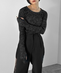 LVEU. | 【LVEU.】ラメリブクルーネックニットトップス / トップス ニット ラメ リブ クルーネック サムホール フィンガーホール プルオーバー ブラック チャコール シルバー(ニット/セーター)