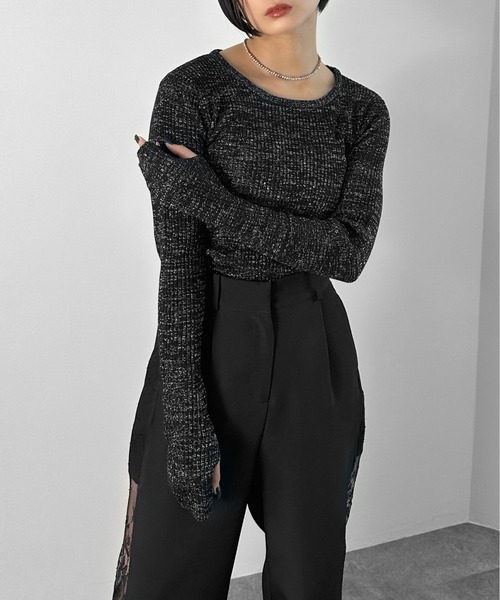 LVEU.(ラブユ.)の「【LVEU.】ラメリブクルーネックニットトップス / トップス ニット ラメ リブ クルーネック サムホール フィンガーホール プルオーバー ブラック チャコール シルバー(ニット/セーター・レディース・ブラック/チャコールグレー/シルバー/ネイビー系/ブラック系その他・FREE)」の1枚目の写真