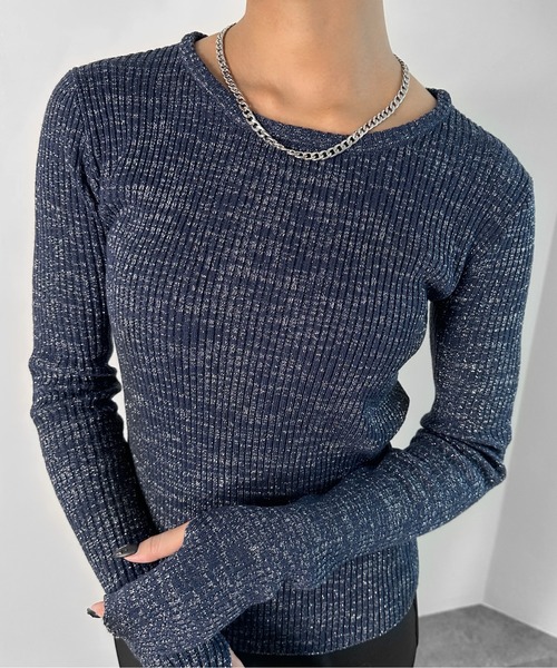 LVEU.(ラブユ.)の「【LVEU.】ラメリブクルーネックニットトップス / トップス ニット ラメ リブ クルーネック サムホール フィンガーホール プルオーバー ブラック チャコール シルバー(ニット/セーター・レディース・ブラック/チャコールグレー/シルバー/ネイビー系/ブラック系その他・FREE)」の9枚目の写真