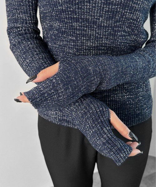 LVEU.(ラブユ.)の「【LVEU.】ラメリブクルーネックニットトップス / トップス ニット ラメ リブ クルーネック サムホール フィンガーホール プルオーバー ブラック チャコール シルバー(ニット/セーター・レディース・ブラック/チャコールグレー/シルバー/ネイビー系/ブラック系その他・FREE)」の10枚目の写真