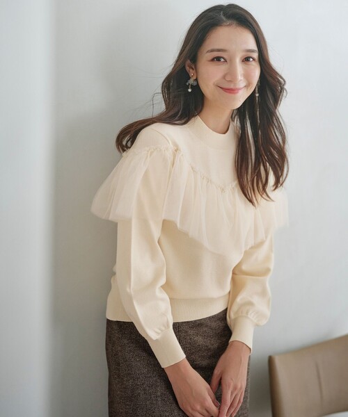 セール】【洗える】フリルチュールコンビ ニット（ニット/セーター  