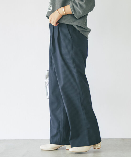 un dix cors（アンディコール）の「タックストライプパンツ（その他パンツ・レディース・チャコールグレー/ネイビー・FREE/S）」の11枚目の写真