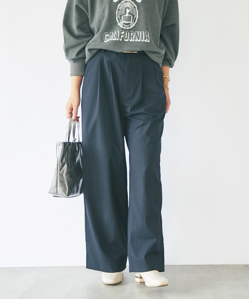 un dix cors（アンディコール）の「タックストライプパンツ（その他パンツ・レディース・チャコールグレー/ネイビー・FREE/S）」の2枚目の写真