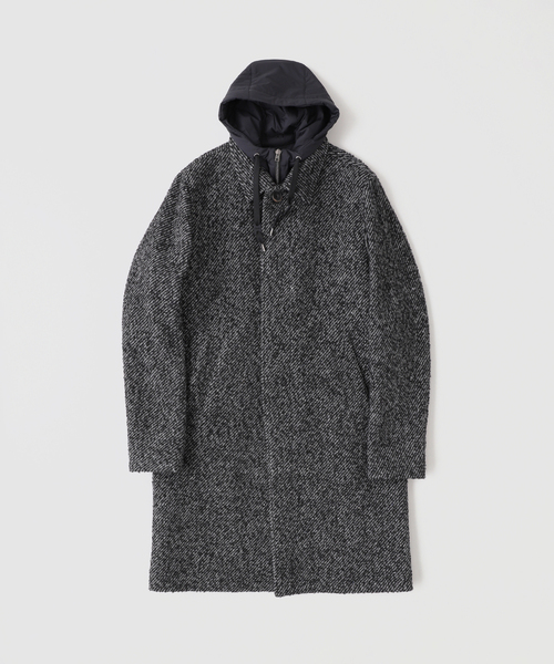HERNO(ヘルノ)の「HERNO(ヘルノ) メランジツイルドッキングフーデッドコート(ダウンジャケット/コート・メンズ・ブラック・46/48)」の1枚目の写真