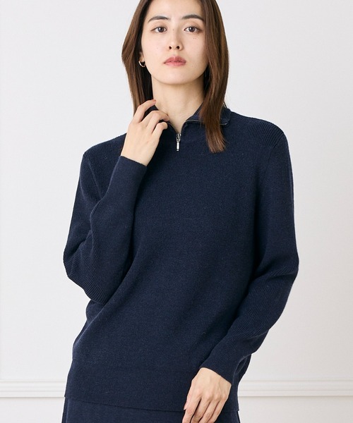 INED CLARO（イネドクラロ）の「ハーフジップニット【セットアップ対応】（ニット/セーター・レディース・ネイビー/ベージュ/グリーン/ピンク・フリー）」の3枚目の写真