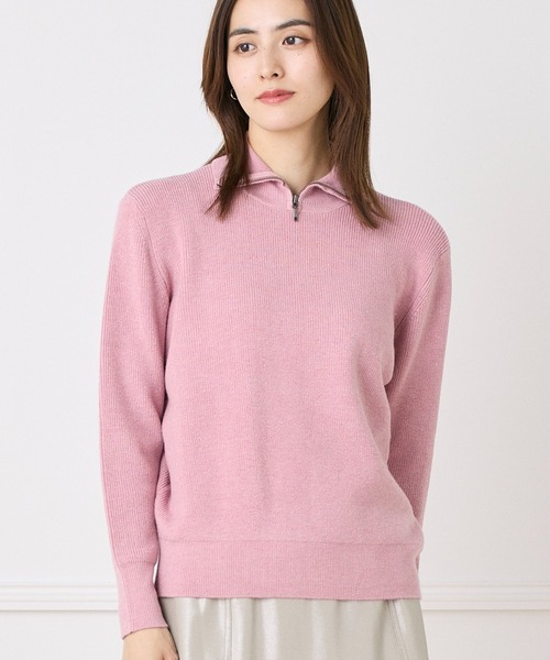 INED CLARO（イネドクラロ）の「ハーフジップニット【セットアップ対応】（ニット/セーター・レディース・ネイビー/ベージュ/グリーン/ピンク・フリー）」の4枚目の写真