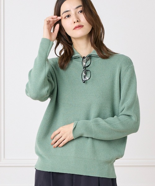 INED CLARO（イネドクラロ）の「ハーフジップニット【セットアップ対応】（ニット/セーター・レディース・ネイビー/ベージュ/グリーン/ピンク・フリー）」の2枚目の写真