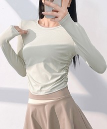 DAY CLOSET(デイ クローゼット)のレディース 長袖サイドギャザーラウンドヘムリブヨガトップスピラティスウェア(その他トップス)