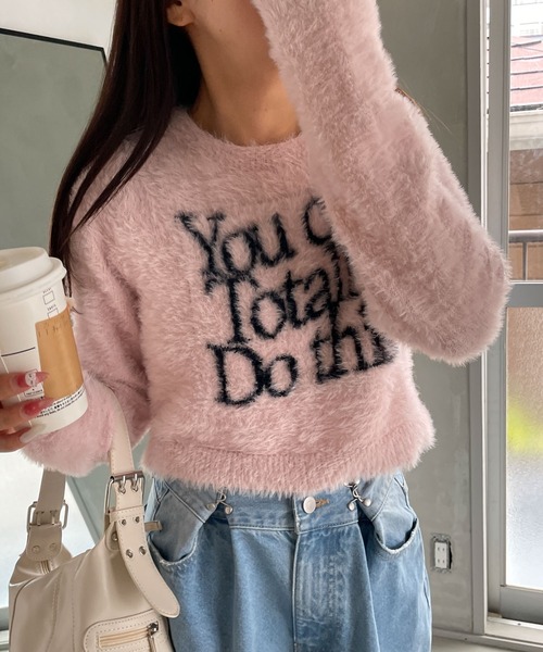 WEGO（ウィゴー）の「WEGO/シャギーロゴコンパクトニット（ニット/セーター・レディース・アイボリー/ピンク・FREE）」の2枚目の写真