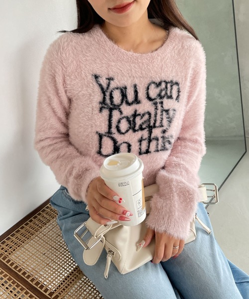 WEGO（ウィゴー）の「WEGO/シャギーロゴコンパクトニット（ニット/セーター・レディース・アイボリー/ピンク・FREE）」の13枚目の写真