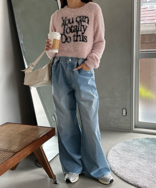 WEGO（ウィゴー）の「WEGO/シャギーロゴコンパクトニット（ニット/セーター・レディース・アイボリー/ピンク・FREE）」の6枚目の写真