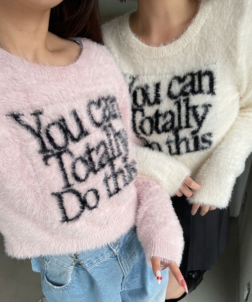 WEGO（ウィゴー）の「WEGO/シャギーロゴコンパクトニット（ニット/セーター・レディース・アイボリー/ピンク・FREE）」の3枚目の写真