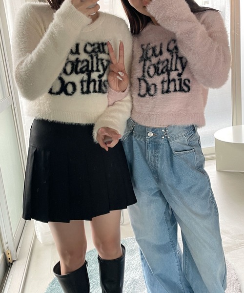 WEGO（ウィゴー）の「WEGO/シャギーロゴコンパクトニット（ニット/セーター・レディース・アイボリー/ピンク・FREE）」の4枚目の写真