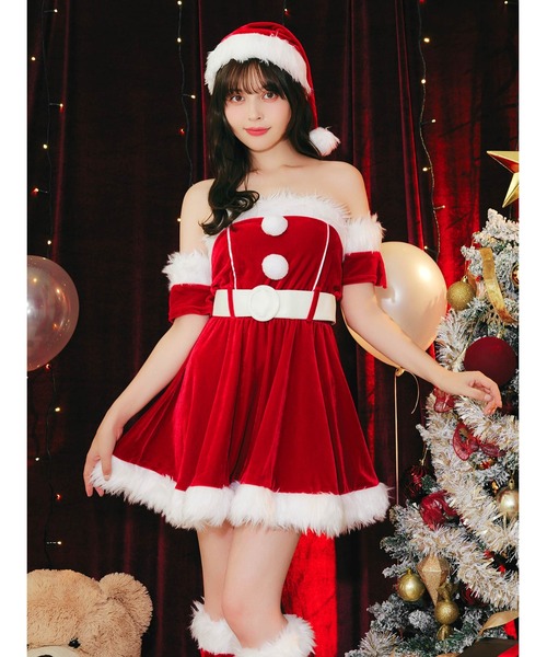 サンタ コスプレ オフショル風 サンタ 5点セット（コスチューム