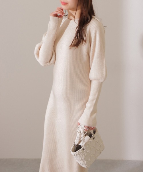 Lace Ladies(レースレディース)の「ソリッドカラー クルーネック リブニット マキシ丈 ワンピース (ワンピース・レディース・ベージュ/ブラウン/ブラック・FREE/S)」の1枚目の写真