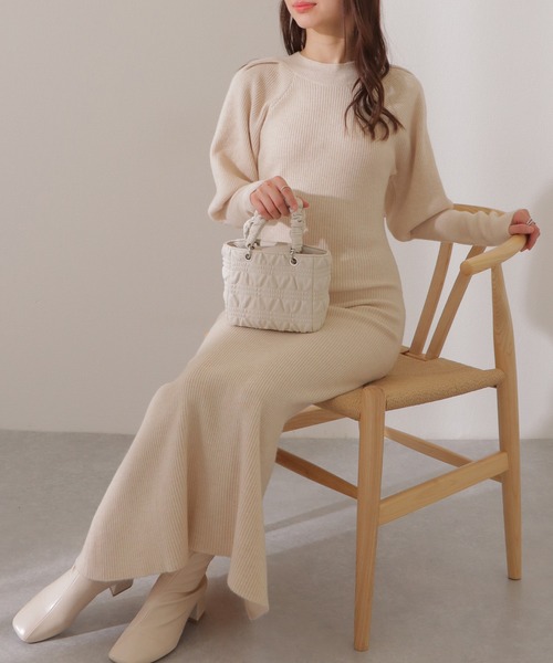 Lace Ladies(レースレディース)の「ソリッドカラー クルーネック リブニット マキシ丈 ワンピース (ワンピース・レディース・ベージュ/ブラウン/ブラック・FREE/S)」の14枚目の写真