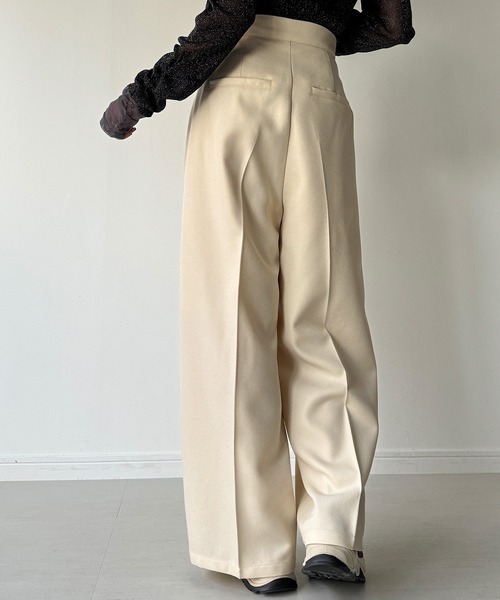 VALAADO BAG ベージュ　ワイドスラックス ダブルヘム ウールワイドスラックス chw22a172-ファッション通販