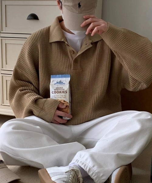 Otte（オッテ）の「バルーンニットポロシャツ（ニット/セーター・メンズ・カーキ・LARGE/MEDIUM/XX-LARGE/X-LARGE）」の4枚目の写真