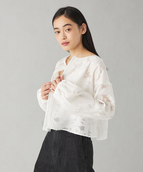 EMMEL REFINES(エメルリファインズ)の「<EMMEL REFINES>EM カットジャカード パイピング 2WAY ブラウス(シャツ/ブラウス・レディース・ブラック/オフホワイト・FREE)」の13枚目の写真