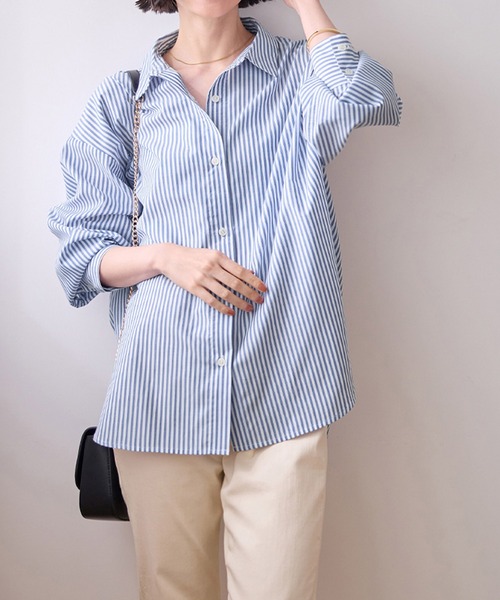 Viola e Viola(ヴィオラエヴィオラ)の「イージーケアゆったりシャツ(シャツ/ブラウス・レディース・グリーン系その他/ブルー系その他/ホワイト・M/L/LL/3L/4L/5L)」の7枚目の写真