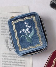 Flowering | キルティング/ミニハート/ベロア×フラワー刺繍/ベロア×リボン/アクセサリーポーチ(ポーチ)