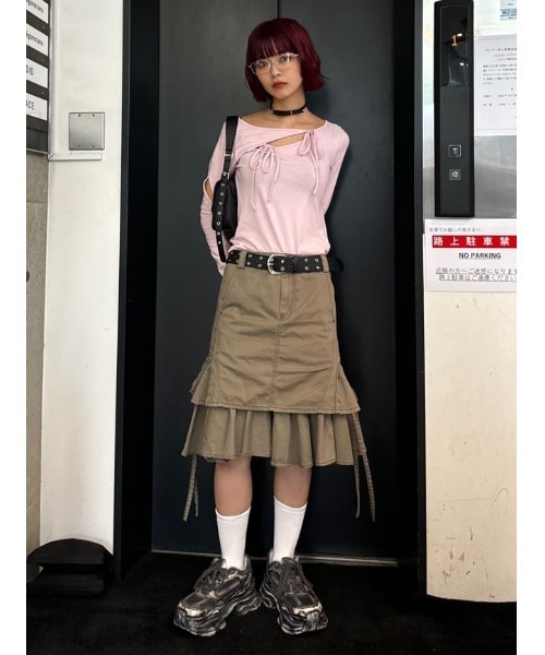 【関税込み】LEMAIRE カーキ ストラップ ミディアムスカート セール】L/W WASHED MIDDLE MARMAID SK ローウエスト ウォッシュ