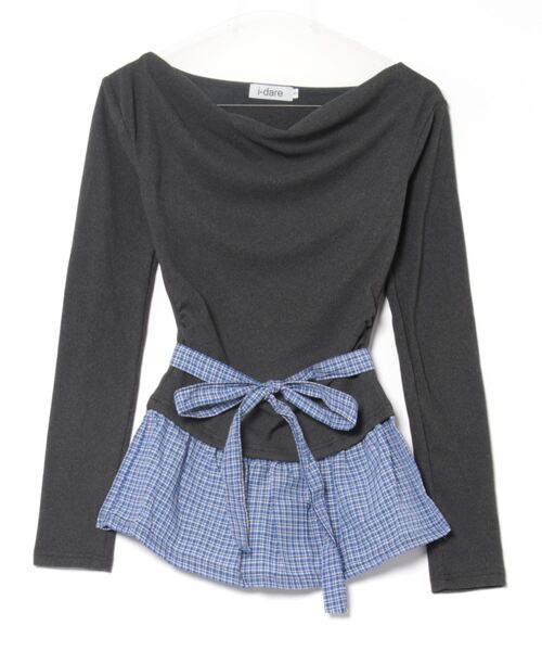 i-dare(アイディア)の「【i-dare】オフショルダー フェイクレイヤード 長袖 トップス(Tシャツ/カットソー・レディース・ブラック/グレー・SMALL/MEDIUM/LARGE)」の11枚目の写真