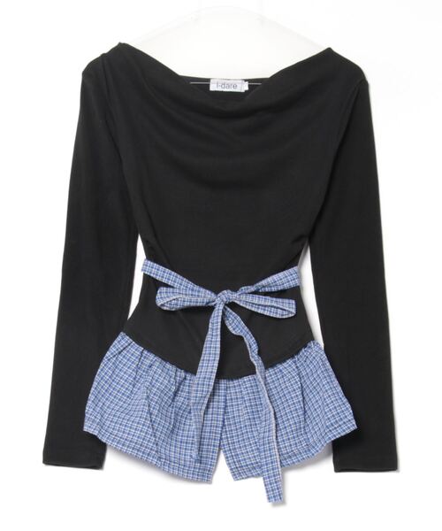 i-dare(アイディア)の「【i-dare】オフショルダー フェイクレイヤード 長袖 トップス(Tシャツ/カットソー・レディース・ブラック/グレー・SMALL/MEDIUM/LARGE)」の10枚目の写真