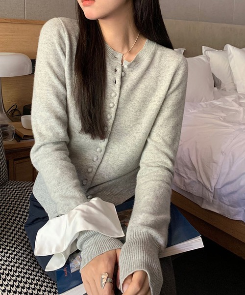 MEMECLE（メメクル）の「【 MEMECLE / メメクル 】フロントボタンニットカーディガン（カーディガン/ボレロ・レディース・ピンク/グレー・FREE）」の9枚目の写真