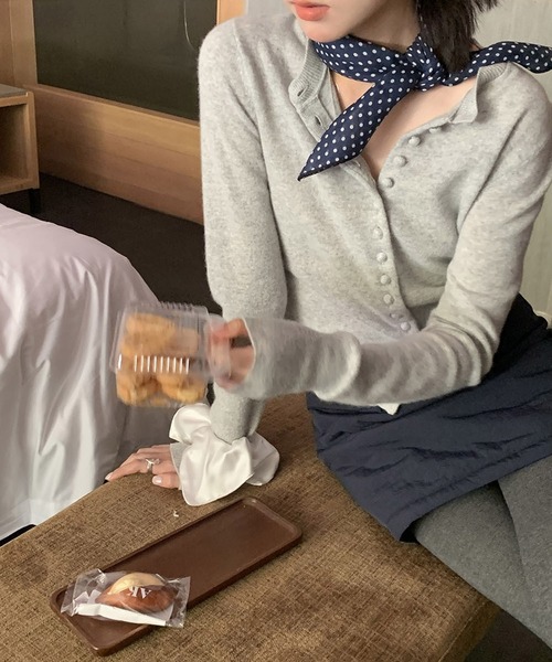 MEMECLE（メメクル）の「【 MEMECLE / メメクル 】フロントボタンニットカーディガン（カーディガン/ボレロ・レディース・ピンク/グレー・FREE）」の10枚目の写真