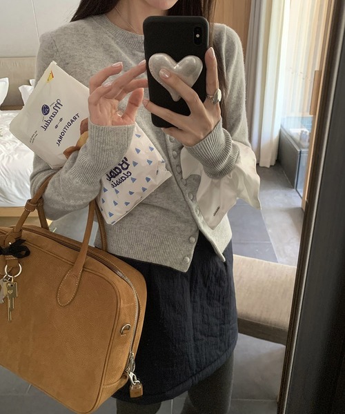 MEMECLE（メメクル）の「【 MEMECLE / メメクル 】フロントボタンニットカーディガン（カーディガン/ボレロ・レディース・ピンク/グレー・FREE）」の5枚目の写真