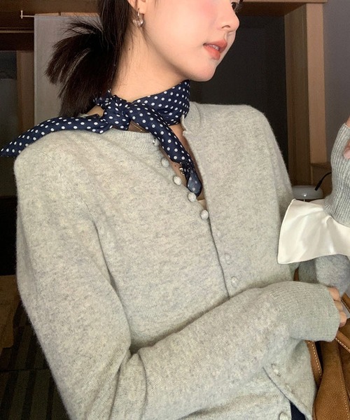 MEMECLE（メメクル）の「【 MEMECLE / メメクル 】フロントボタンニットカーディガン（カーディガン/ボレロ・レディース・ピンク/グレー・FREE）」の7枚目の写真