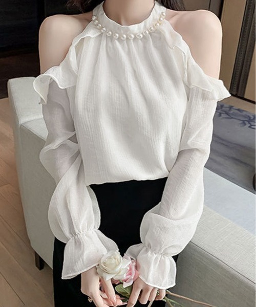 kirakiraShop(キラキラショップ)の「シフォン ホルター ネック パール ブラウス(シャツ/ブラウス・レディース・ピンク/ホワイト/ブラック/クリーム・FREE)」の3枚目の写真