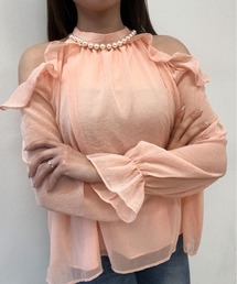 シフォン ホルター ネック パール ブラウス
