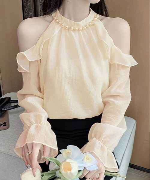 kirakiraShop(キラキラショップ)の「シフォン ホルター ネック パール ブラウス(シャツ/ブラウス・レディース・ピンク/ホワイト/ブラック/クリーム・FREE)」の4枚目の写真