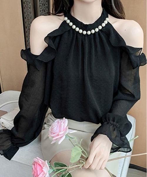 kirakiraShop(キラキラショップ)の「シフォン ホルター ネック パール ブラウス(シャツ/ブラウス・レディース・ピンク/ホワイト/ブラック/クリーム・FREE)」の16枚目の写真