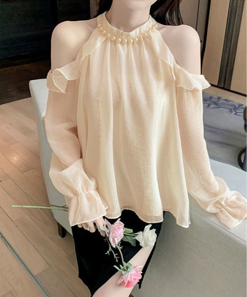 kirakiraShop(キラキラショップ)の「シフォン ホルター ネック パール ブラウス(シャツ/ブラウス・レディース・ピンク/ホワイト/ブラック/クリーム・FREE)」の15枚目の写真