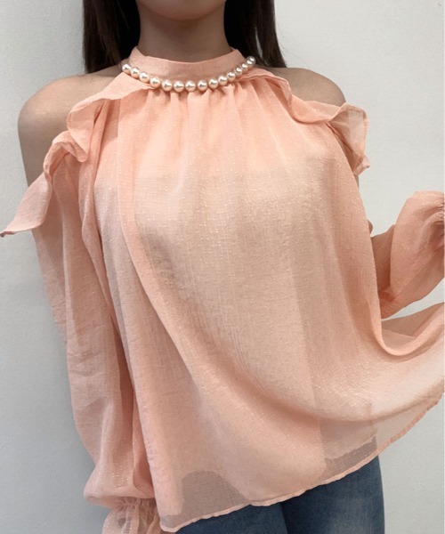 kirakiraShop(キラキラショップ)の「シフォン ホルター ネック パール ブラウス(シャツ/ブラウス・レディース・ピンク/ホワイト/ブラック/クリーム・FREE)」の12枚目の写真