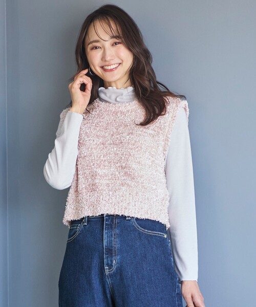 ANY SIS（エニィスィス）の「【前後着用可】リボンヤーン ベスト（ベスト・レディース・ブラック系/ピンク系/アイボリー系・4）」の3枚目の写真