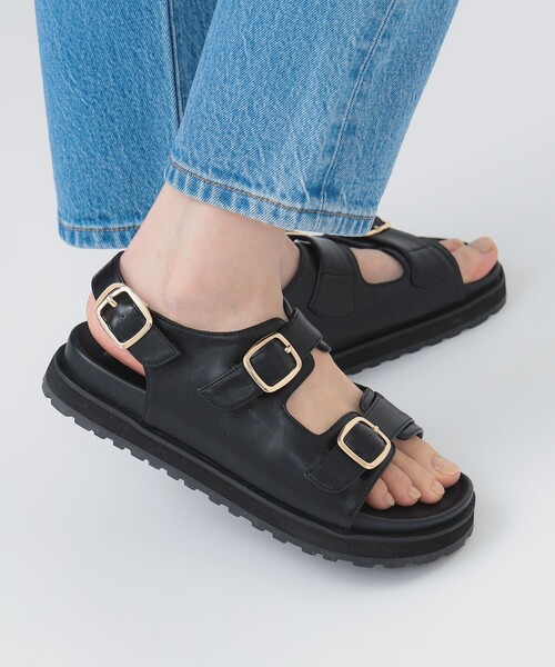 B:MING by BEAMS(ビーミングバイビームス)の「バックルベルト サンダル(22.5~24.5cm)(サンダル・レディース・ホワイト系その他6/ブラック・23.5cm/22.5cm/24.5cm)」の1枚目の写真