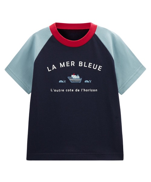 combimini(コンビミニ)の「半袖ラグランTシャツ(Tシャツ/カットソー・キッズ・ネイビー/キナリ・80/90/100/110/120)」の1枚目の写真
