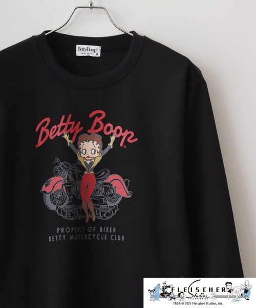 BETTY BOOP(ベティ・ブープ)の「BETTY BOOP(TM)裏起毛トレーナー(スウェット・メンズ・ブラック/オートミール/チャコール/オフホワイト/レッド/グレイッシュブルー・L/M/LL)」の2枚目の写真