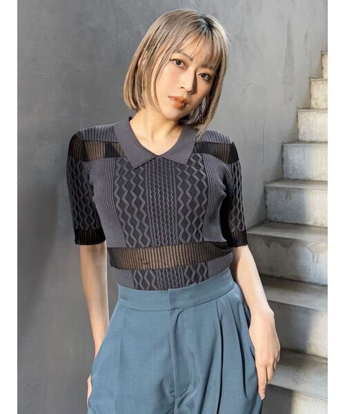 MURUA（ムルーア）の「シアーケーブルハーフニット（ニット