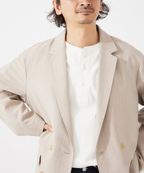 JOURNAL STANDARD relume(ジャーナルスタンダード レリューム)の「TECHメランジ ウォッシャブル ダブルジャケット(セットアップ着用可)(テーラードジャケット・メンズ・ブラックミックス/ライトグレー/ベージュ系その他/ナチュラル・MEDIUM/LARGE)」の3枚目の写真