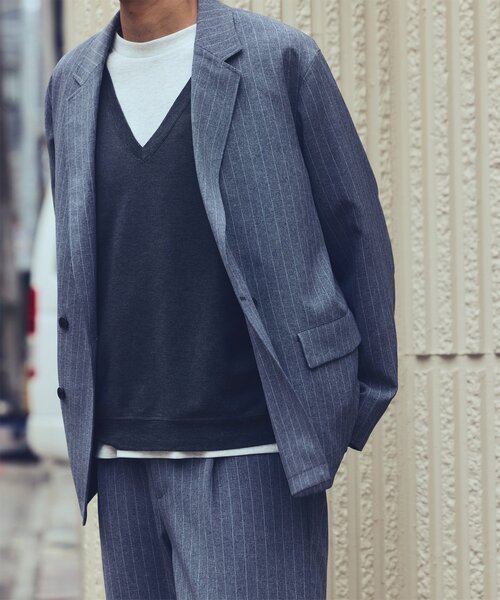JOURNAL STANDARD relume(ジャーナルスタンダード レリューム)の「TECHメランジ ウォッシャブル ダブルジャケット(セットアップ着用可)(テーラードジャケット・メンズ・ブラックミックス/ライトグレー/ベージュ系その他/ナチュラル・MEDIUM/LARGE)」の1枚目の写真