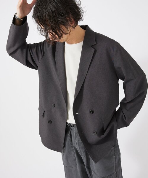 JOURNAL STANDARD relume(ジャーナルスタンダード レリューム)の「TECHメランジ ウォッシャブル ダブルジャケット(セットアップ着用可)(テーラードジャケット・メンズ・ブラックミックス/ライトグレー/ベージュ系その他/ナチュラル・MEDIUM/LARGE)」の2枚目の写真