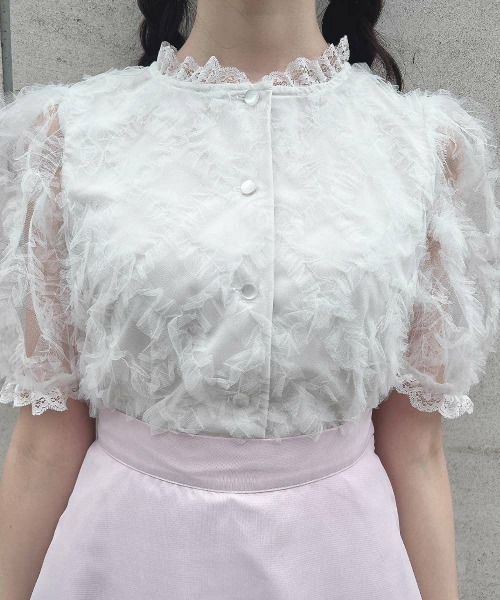 F i.n.t（フィント）の「チュールフリルチェックブラウス/ fint　フィント（シャツ/ブラウス・レディース・ピンクベージュ/ホワイト・FREE）」の6枚目の写真