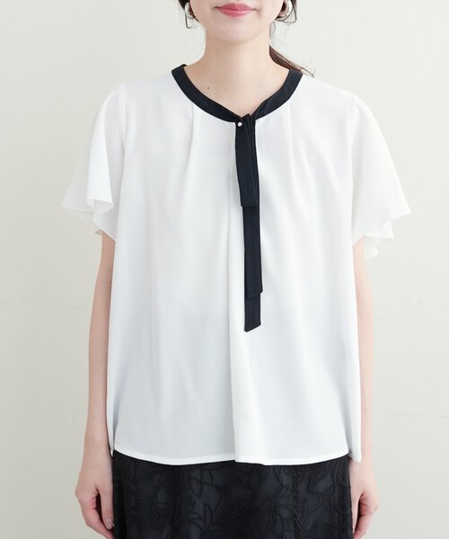 natural couture（ナチュラルクチュール）の「【WEB限定】配色リボンタイフレアスリーブブラウス（シャツ/ブラウス・レディース・アイボリー/グレー/ミント/ネイビー/ドット・FREE）」の20枚目の写真