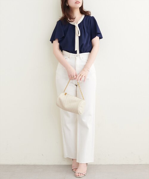 natural couture（ナチュラルクチュール）の「【WEB限定】配色リボンタイフレアスリーブブラウス（シャツ/ブラウス・レディース・アイボリー/グレー/ミント/ネイビー/ドット・FREE）」の13枚目の写真